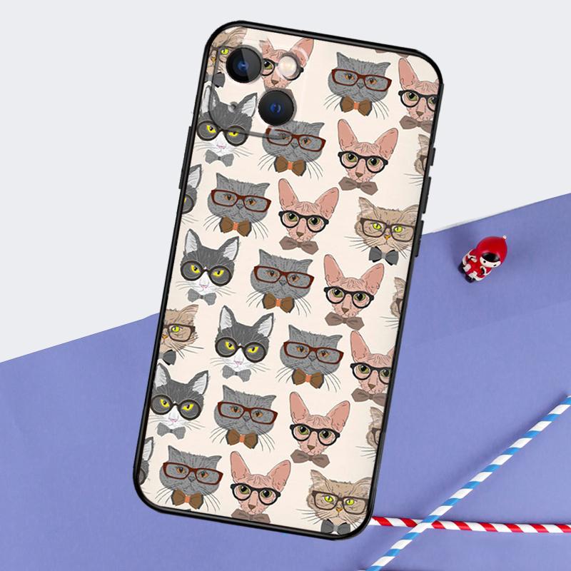 Cute Cat Pattern Kitten Phone Case For iPhone 16 Pro Max 11 12 13 14 15 Pro Max Mini XR 16 15 Plus 16e Cover Shell