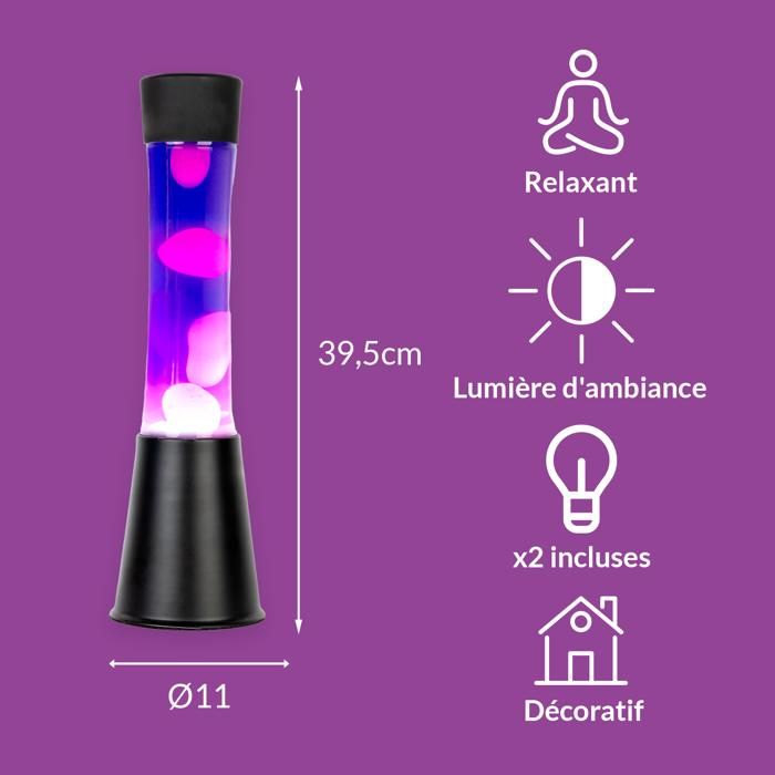 Lampe à lave - FISURA - Violette - Vintage - 11x11x39,5 cm - Électrique