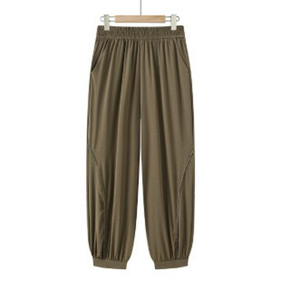 

Summer Ice Silk Loose Fit Pants for Moms 3XL зелений