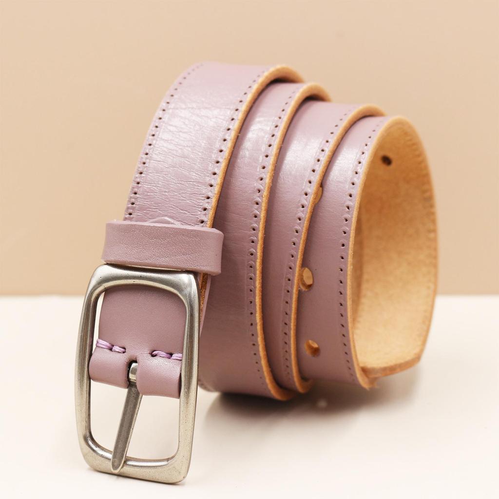 Rare Color Women's Cowhide Buckle Belt - Simple, Versatile, Retro Korean Style for Jeans