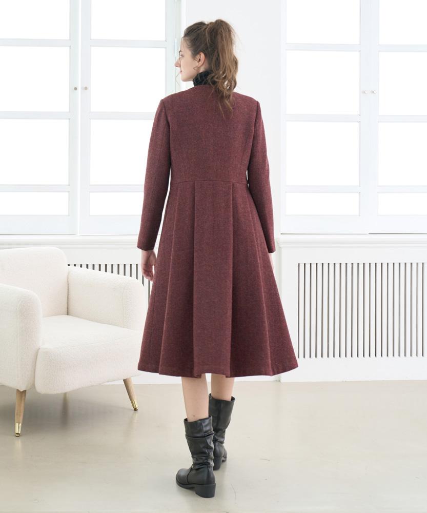 L By L Wool Wine Round Neck Double Dress Coat