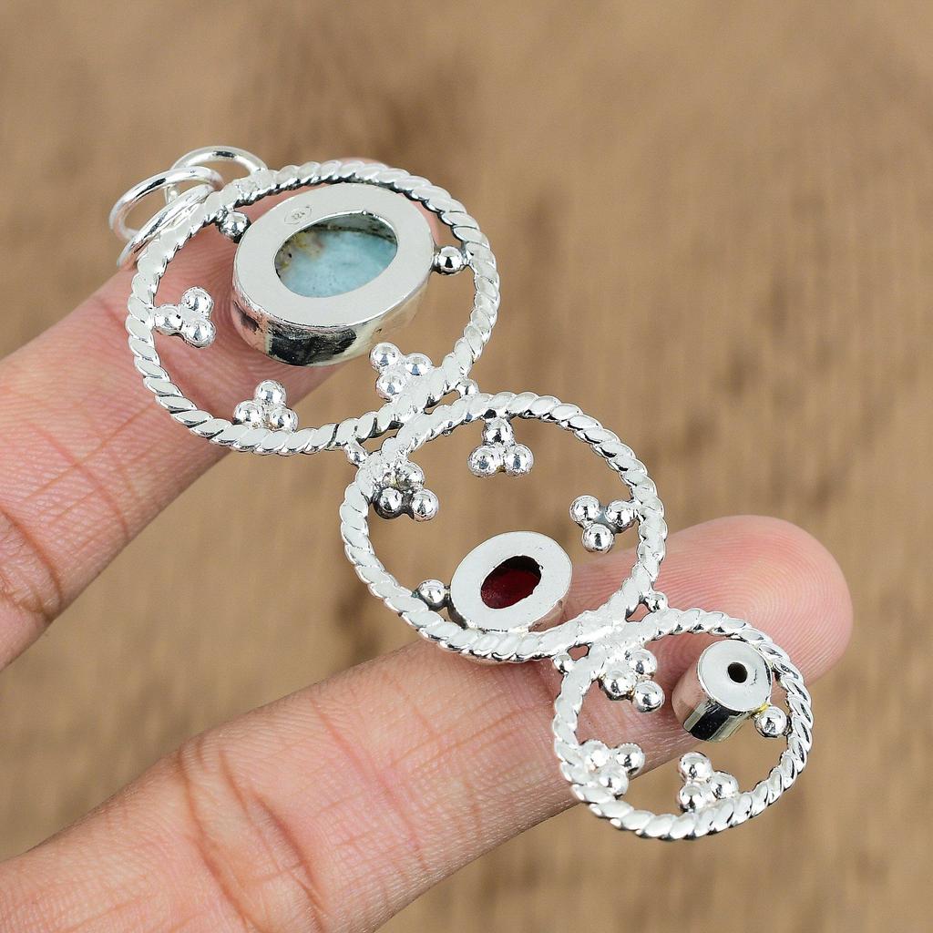 Mothers Day Sale Oval Natural Larimar Mozambique Garnet New Pendant 925 Silver