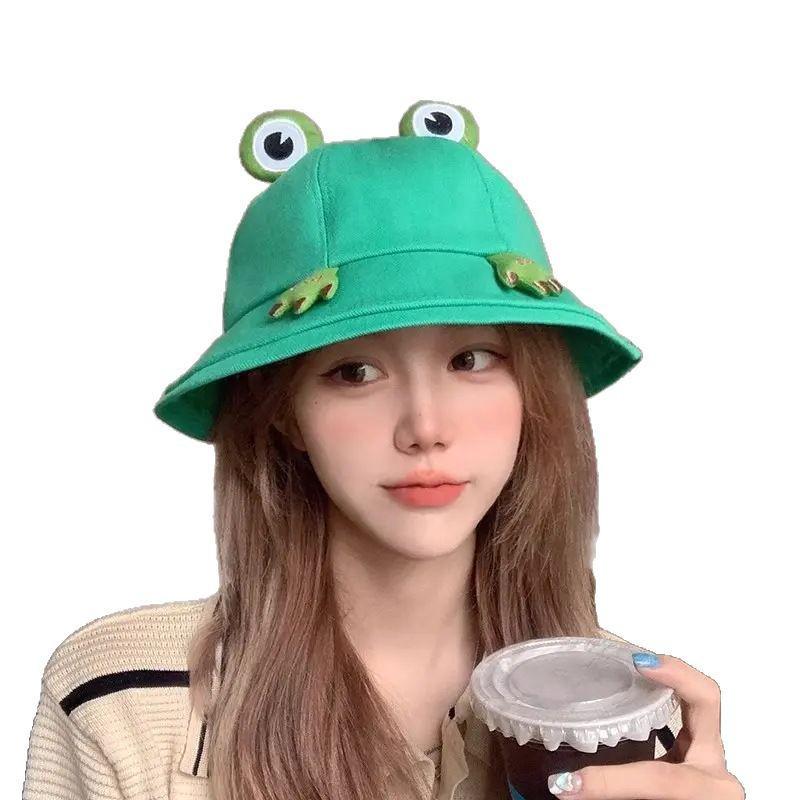 Japanese Style Cute Frog Fisherman Bucket Hat - Large Head Summer Sun Protection