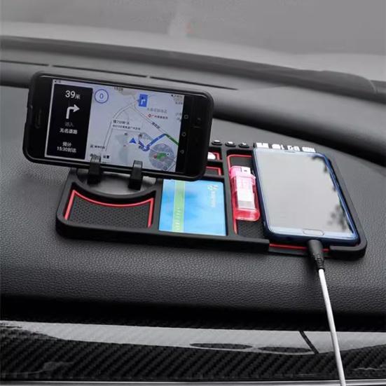 Car Dashboard Anti-slip Mat with Rotatable Phone Holder Parking Number PVC Universal SUV Truck Vehicle Auto Cell Phone Keys Coin