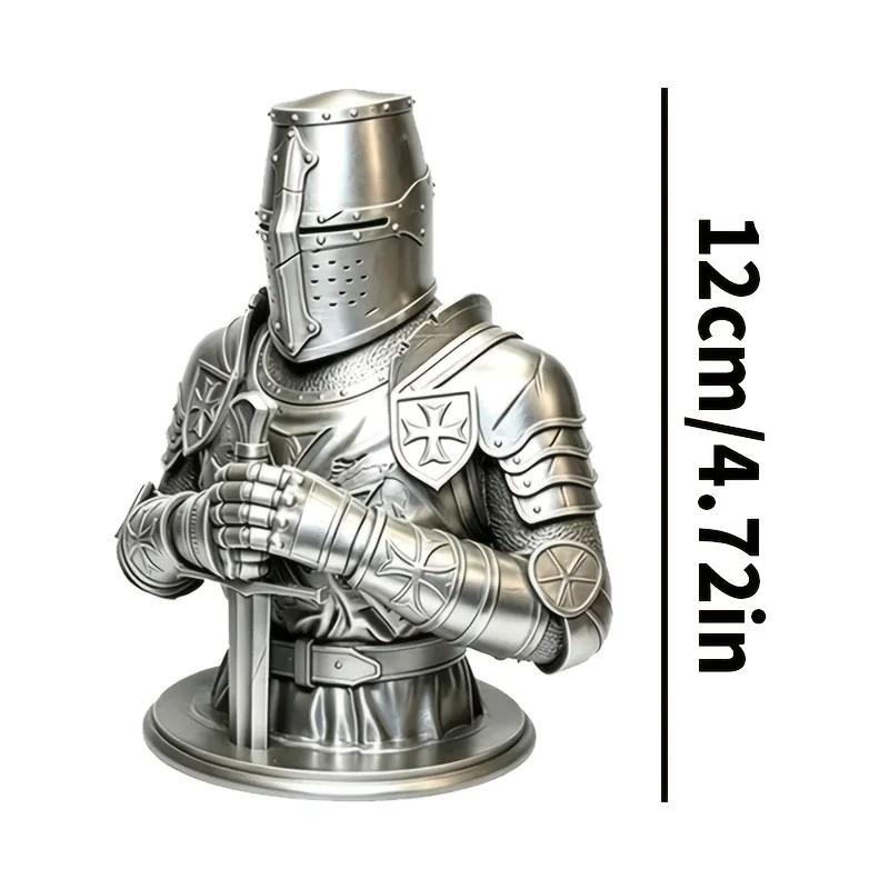 1‑Pack 3D Printed Knight Bust Statue, Gothic Templar‑Style Sculpture, Historical Ornament for Living Room, Library and Display C