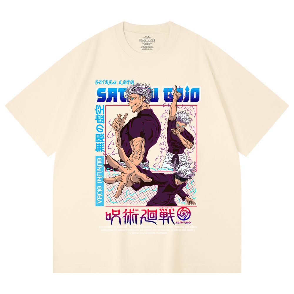 230 Gsm 100% Cotton Jujutsu Kaisen V25 Gojo Print Unisex Heavy Cotton T Shirt
