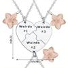 3 Pcs Cherry Blossom Weirdo 1 Weirdo 2 Weirdo 3 Heart Pendant Necklace Set Stainless Steel Sisters Friendship Jewelry Gifts