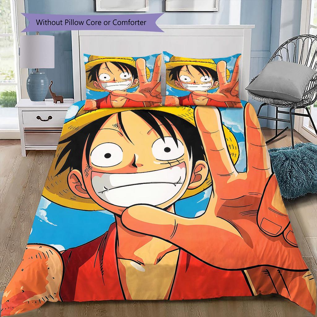 Set Piumone Copripiumone Federe Letto con Fantasia di Monkey D. Luffy One Piece Regalo di Compleanno per la Casa(1 * copripiumino + 2 * federa, senza nucleo)