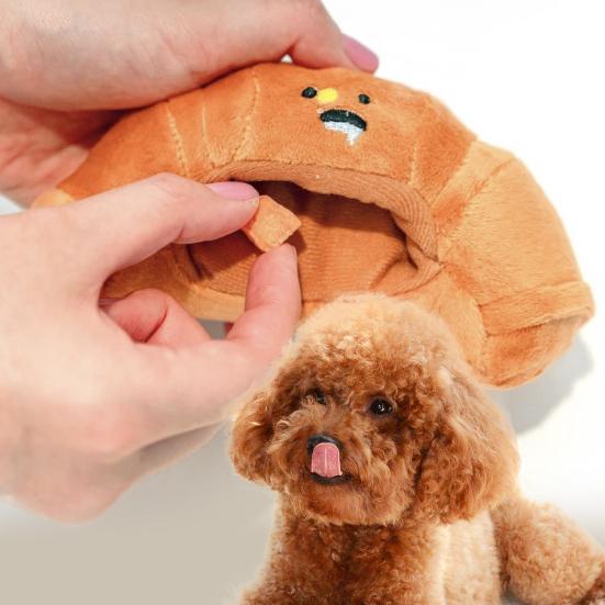 

Интерактивная игрушка-круассан для собак, устойчивая к укусам, обучение запаху, скрытое отделение для лакомств, звук погремушки, плюшевая текстура, способствует физическим упражнениям, предотвращает скуку, домашнее животное