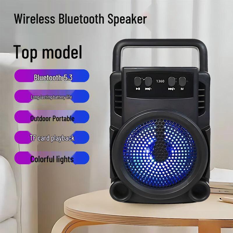 

Portable Bluetooth Speaker with Colorful Ambient Light, Long Battery Life, Subwoofer, High-Quality Sound, Large Volume