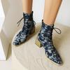 European and American Style Small Square Head Front Lace-up Chinese and  Short Women's Boots