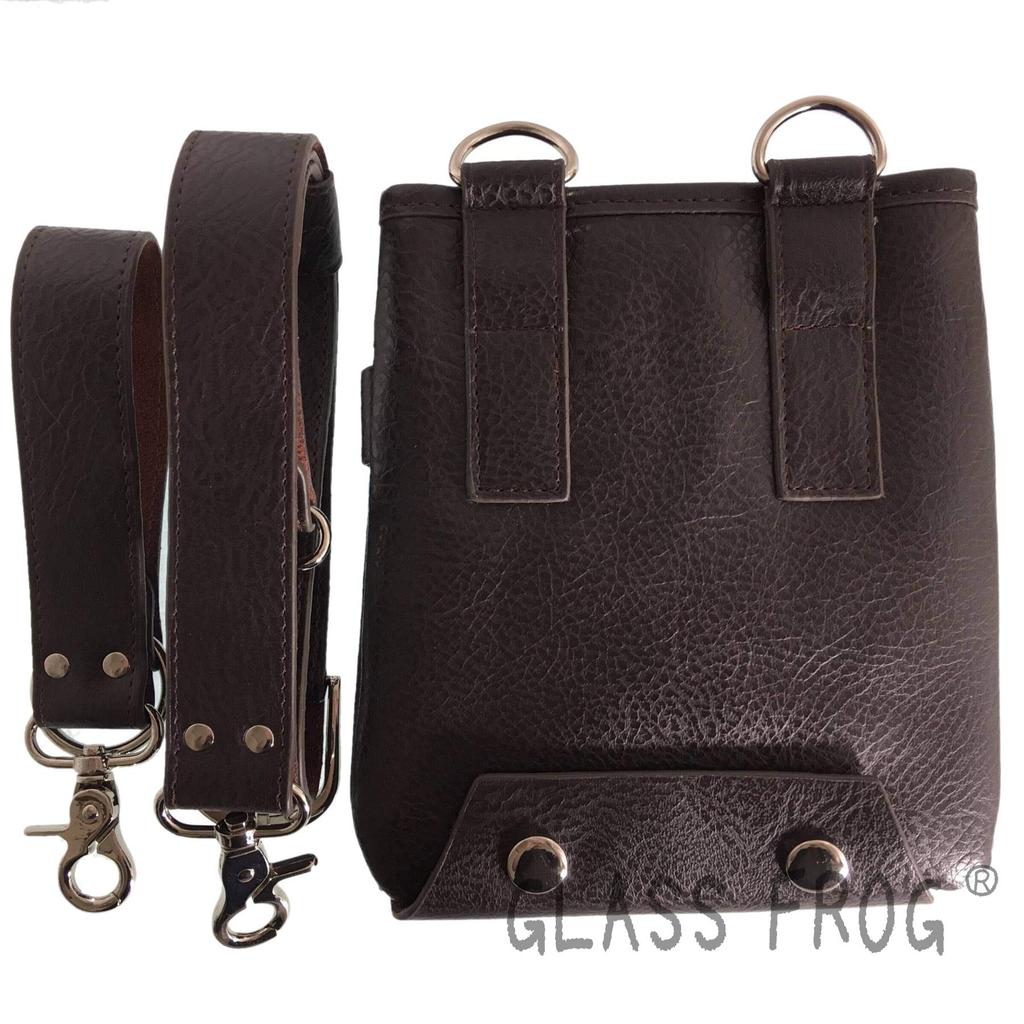 GLASS FROG Genuine Leather Scissor Case with 8 Scissors and Removable Scissor Compartment (Dark Brown)