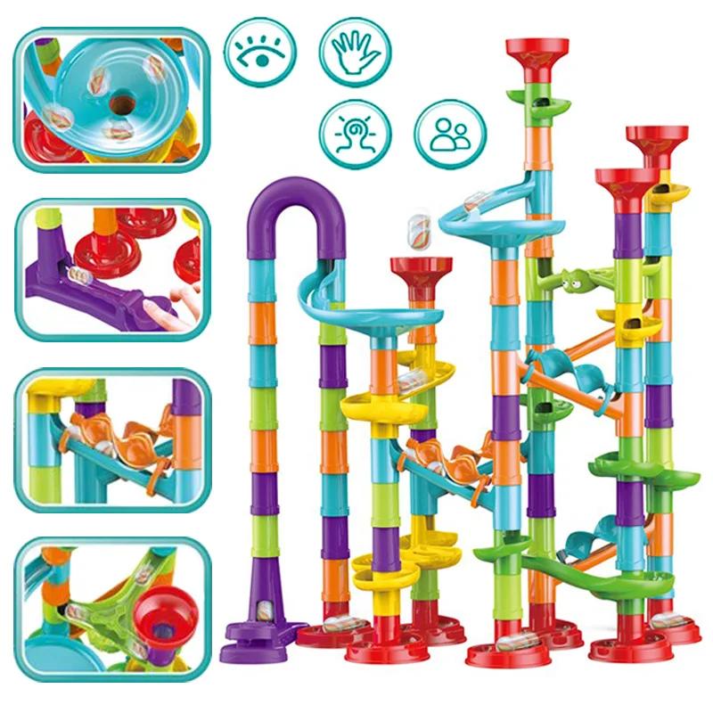 DIY Construction Marble Run Race Track Building Blocks Kids 3D Maze Ball Roll Toys Children Christmas Gift 45/93/113/142pcs Set