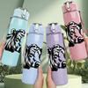 1PC Black Cow Head Portrait 750ml Color Plastic Sports Water Bottle Leakproof Flip Straw Lid Suitable for Sports Office Home Use
