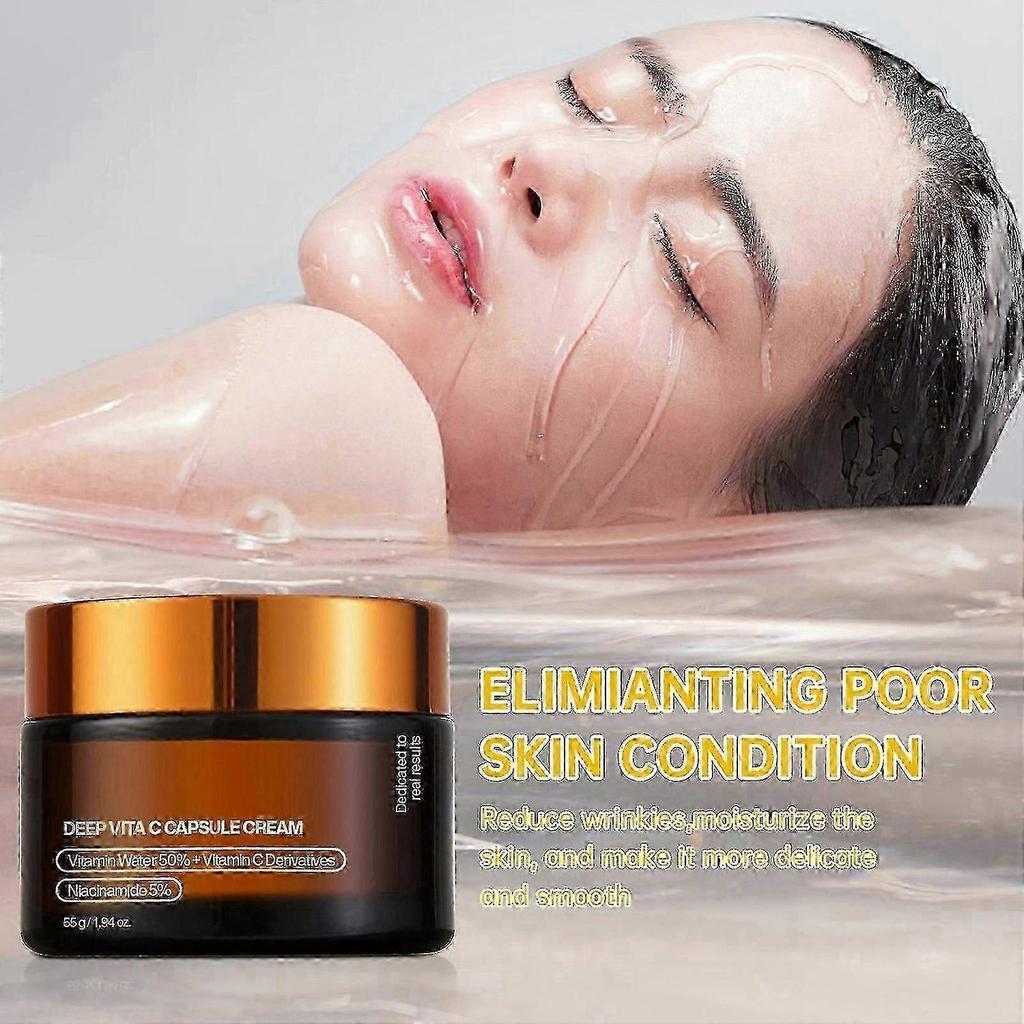 Deep Vita C Kapselcreme - Vitamin C Kapsel Gesichtsfeuchtigkeitsgel mit Kollagen & Niacinamid - Anti-Falten, Straffend, Feuchtigkeitsspendend Haut-TF
