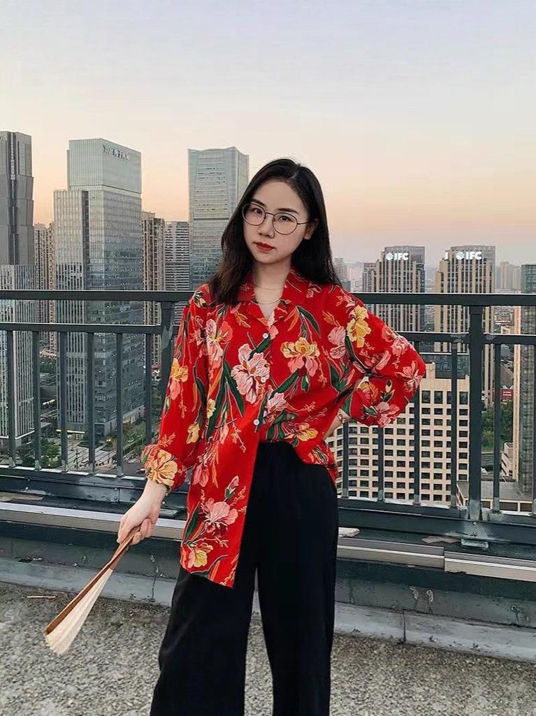 Vintage Spring Port Style Printed Shirt With Polyester Fabric For Casual Girls