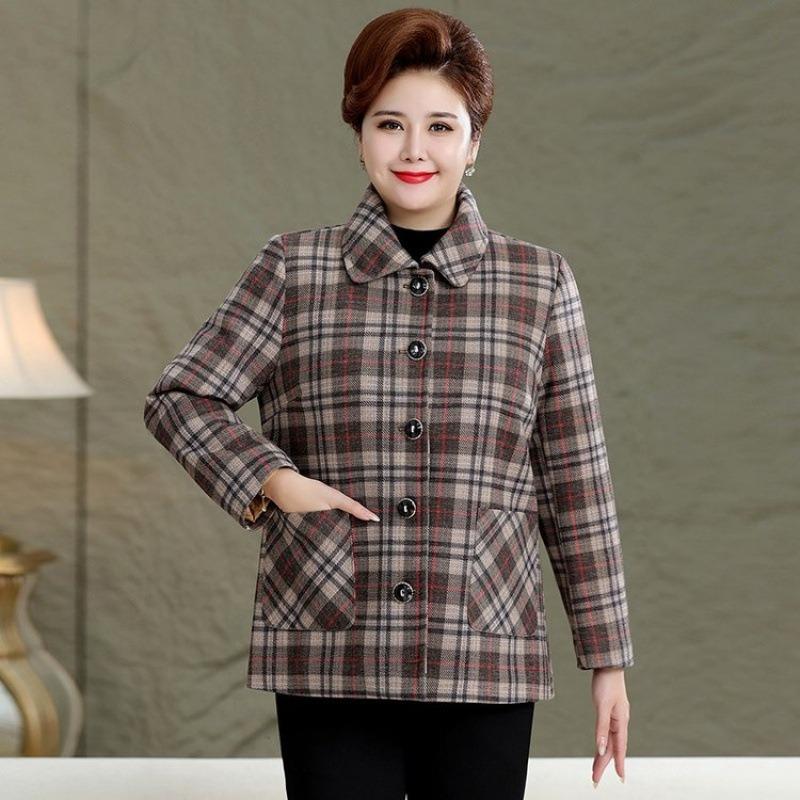 Women's clothing autumn and winter new cotton plaid jacket fattened large size 0kg loose thickened padded jacket