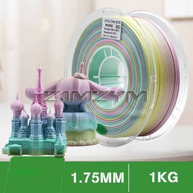 3D-skrivare Filament PLA 1,75 mm Silkesfilament PLA Regnbågsfärgad 3D-utskrift Plastmaterial Flerfärgad