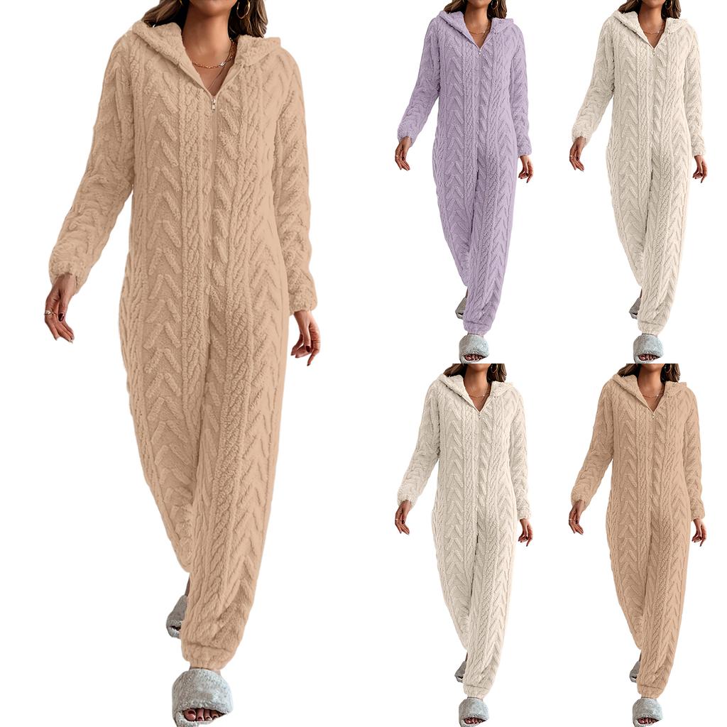Women's Fashion Solid-Color Homewear Plush Comfortable One-Piece Pajama