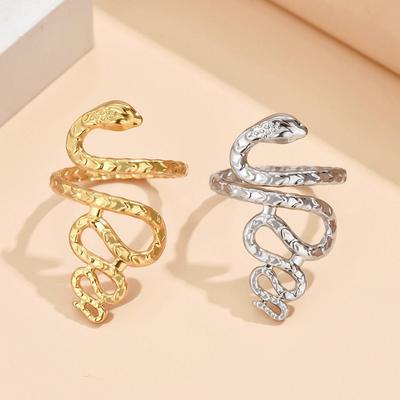 Gold Plated Stainless Steel Snake Shape Open Ring - European & American Punk Style Hip Hop Jewelry