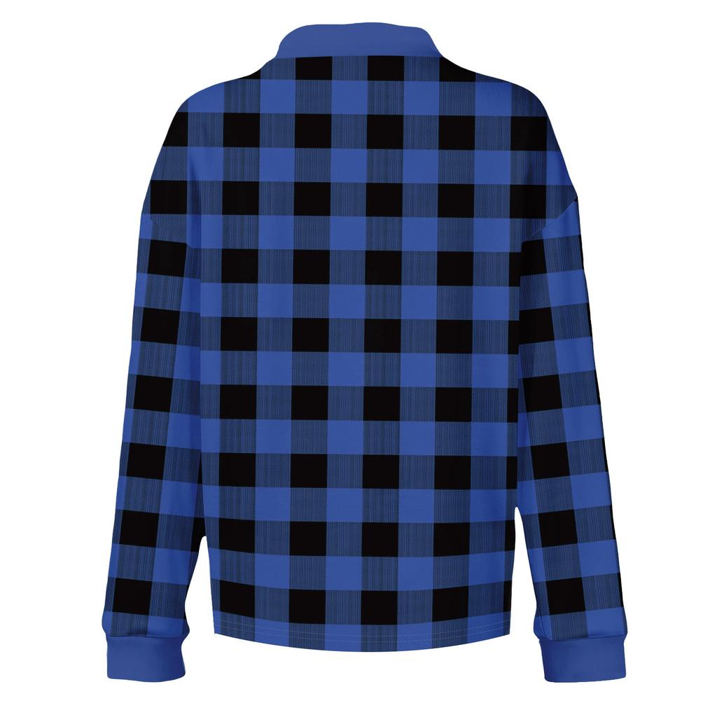 Women's Retro Street Lazy V,neck Long Sleeve Button Plaid Print Pullover Top