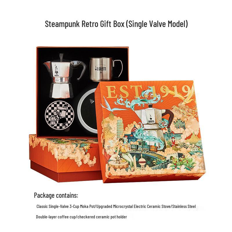 Bialetti Steam Age Moka Pot Gift Set: Single/Double Valve Hand-Pour Coffee Maker