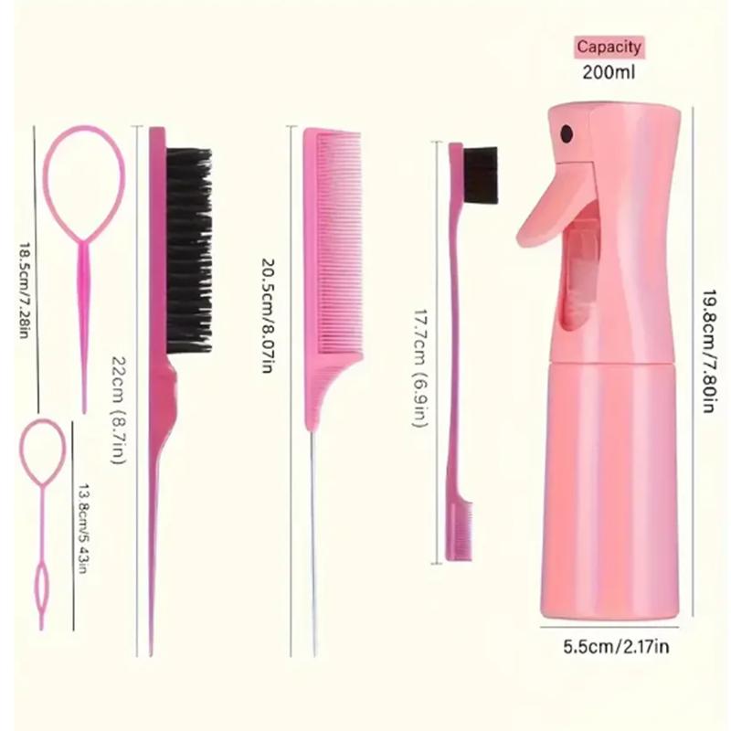 6pcs/Set Hair Brush Set Hairdressing Spray Bottle Hair Braiding Loop Rat Tail Comb Teasing Hair Brsuh Edge Control Hair Brush