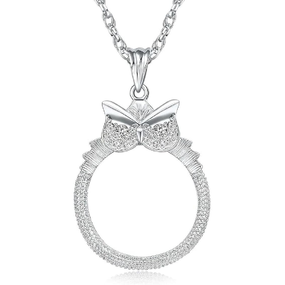 Ожерелье с лупой, Подвеска-монокль с лупой, Женское ожерелье с лупой, Лупа 5X для чтения для пожилых людей, Увеличение, серебряный