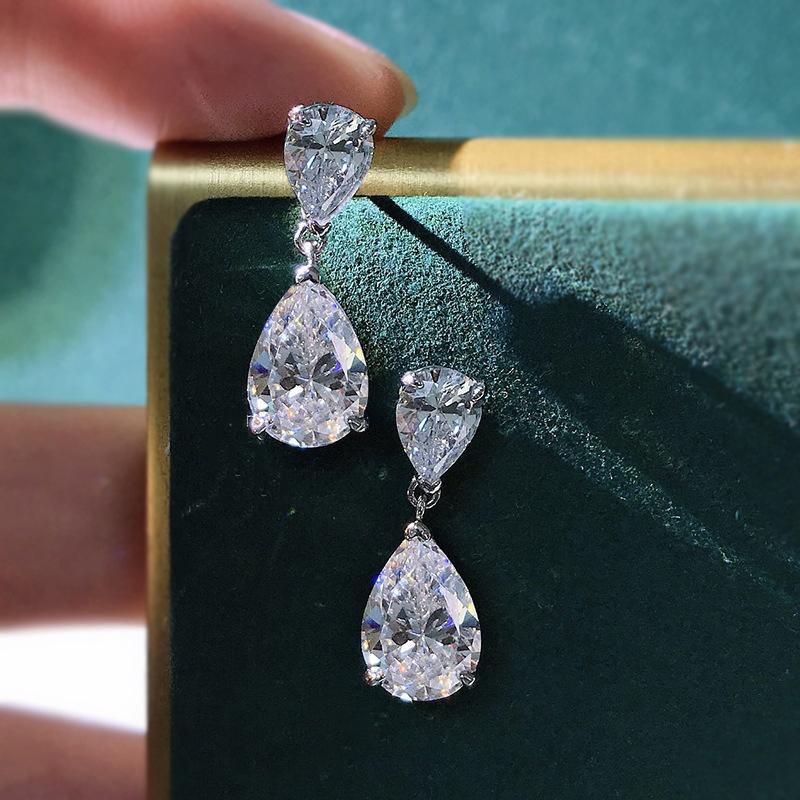 OEVAS 100% 925 Silber Wassertropfen Hochkohlenstoff-Diamant-Ohrhänger Für Damen Funkelnder Hochzeits-Party-Feinschmuck Geschenk