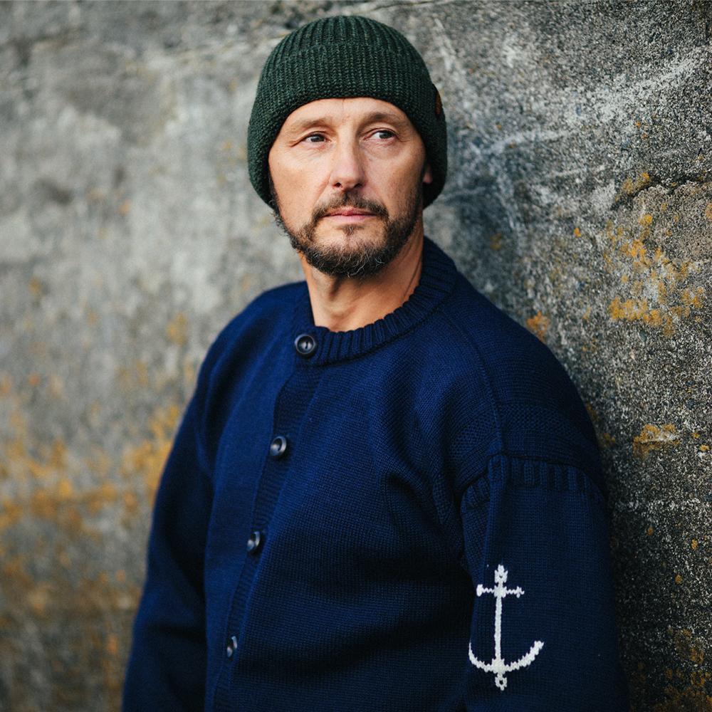 Guernsey Woollens Fisherman Whole Garment Cardigan - Navy