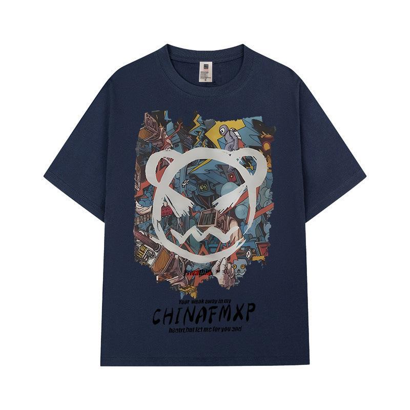 Fashion Street Grumpy Bear Printed Cotton Short Sleeve T-Shirt Men's and Women's Couple Cotton Tide Tops
