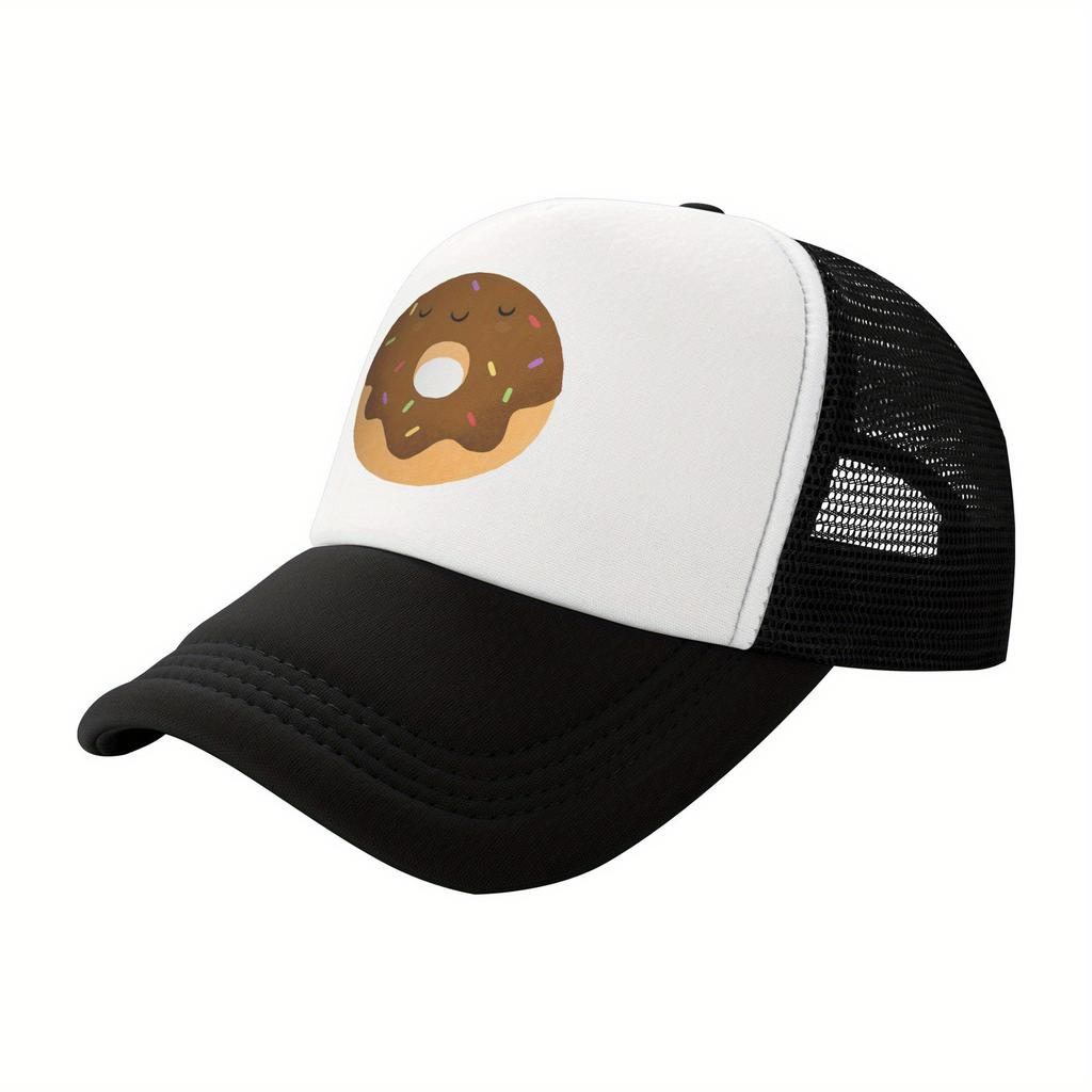 Sleepy Chocolate Donut Trucker Hat Adjustable Mesh Baseball Cap Cute Food Graphic Unisex Travel