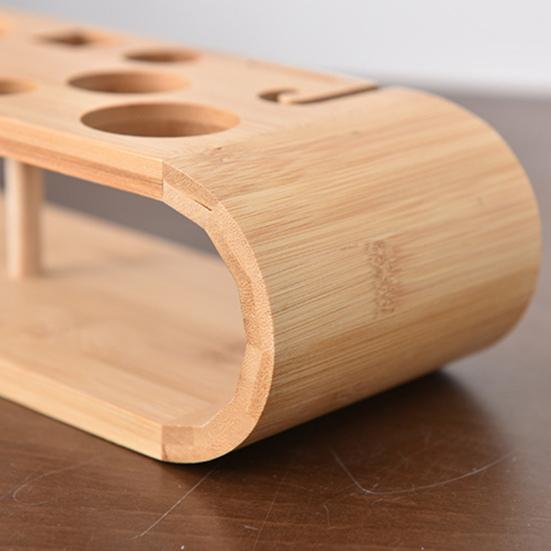 Wooden 9-Piece Bartender Tool Holder Stand Bamboo Cocktail Shaker Set Organizer Storage Display Rack Free Standing Bartender Kit Holder