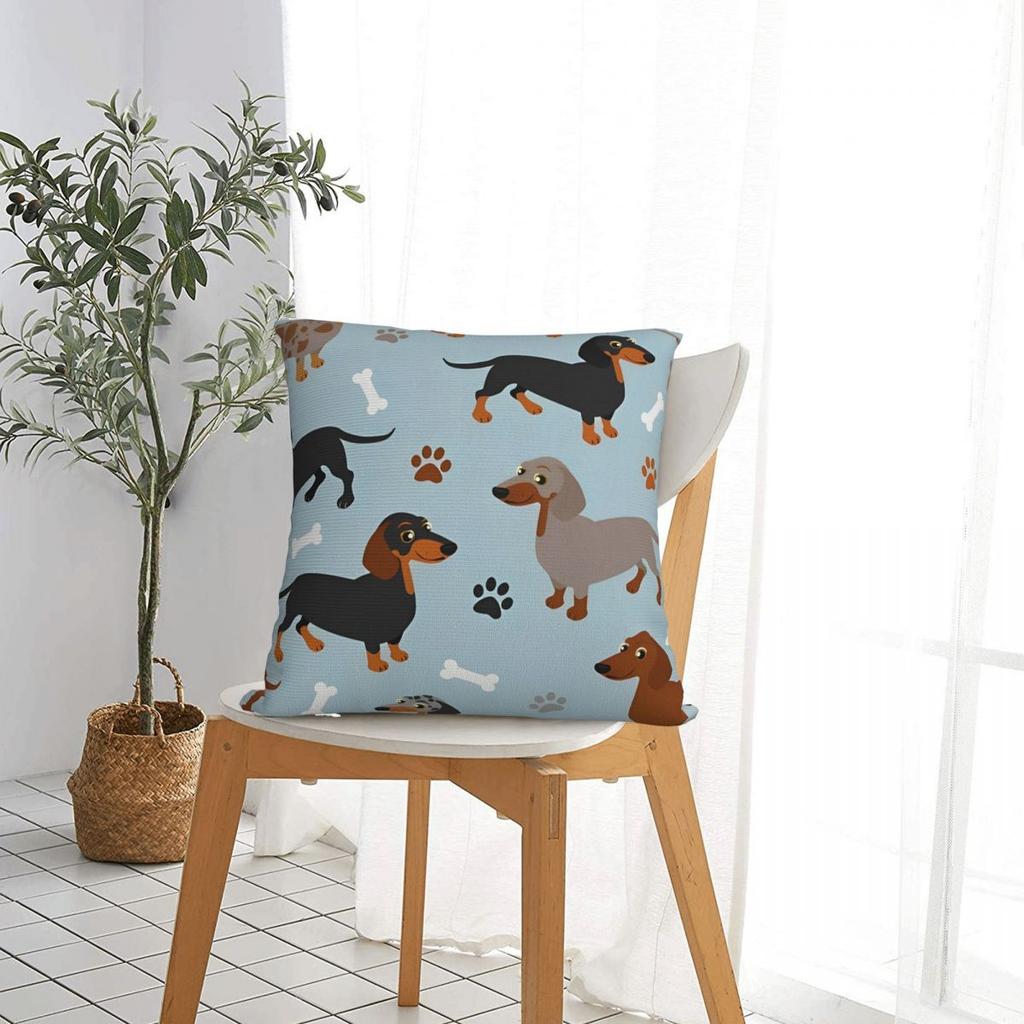 Cute Dachshund Dog Square Pillow Case Polyester Decorative Pillow Animal Novelty Cushion Covers