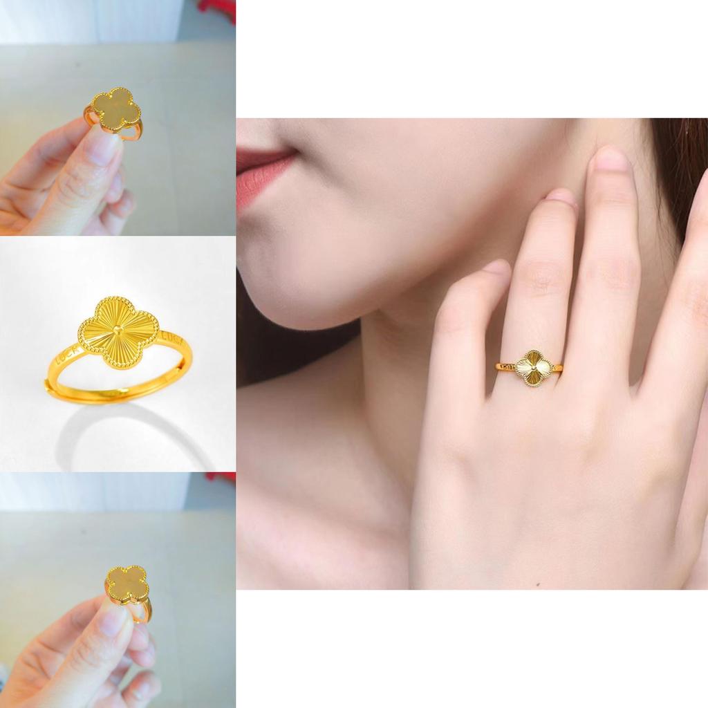 Stunning Brass Gold Plated Lucky Clover Ring Adjustable Open Band Trendy Women's Jewelry