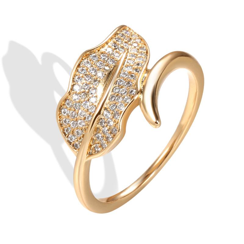 SIMJOO Rose Gold Zircon Ring Simple and Fresh Small Leaf Banquet Ring Jewelry