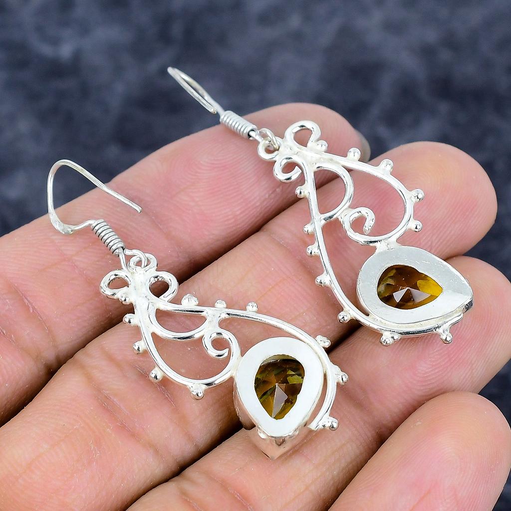 Citrine Gemstone Handmade 925 Sterling Silver Jewelry Earring 2.17" M-3314