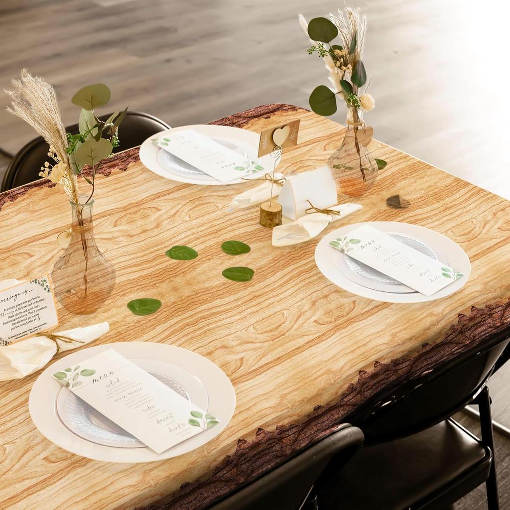 3Pcs Brown Wood Grain Tablecloth, 54 X 108 Inch Camping Plastic Table Cover, Disposable Wood Slice Tablecloth for Lumberjack Woodland Camo Hunting