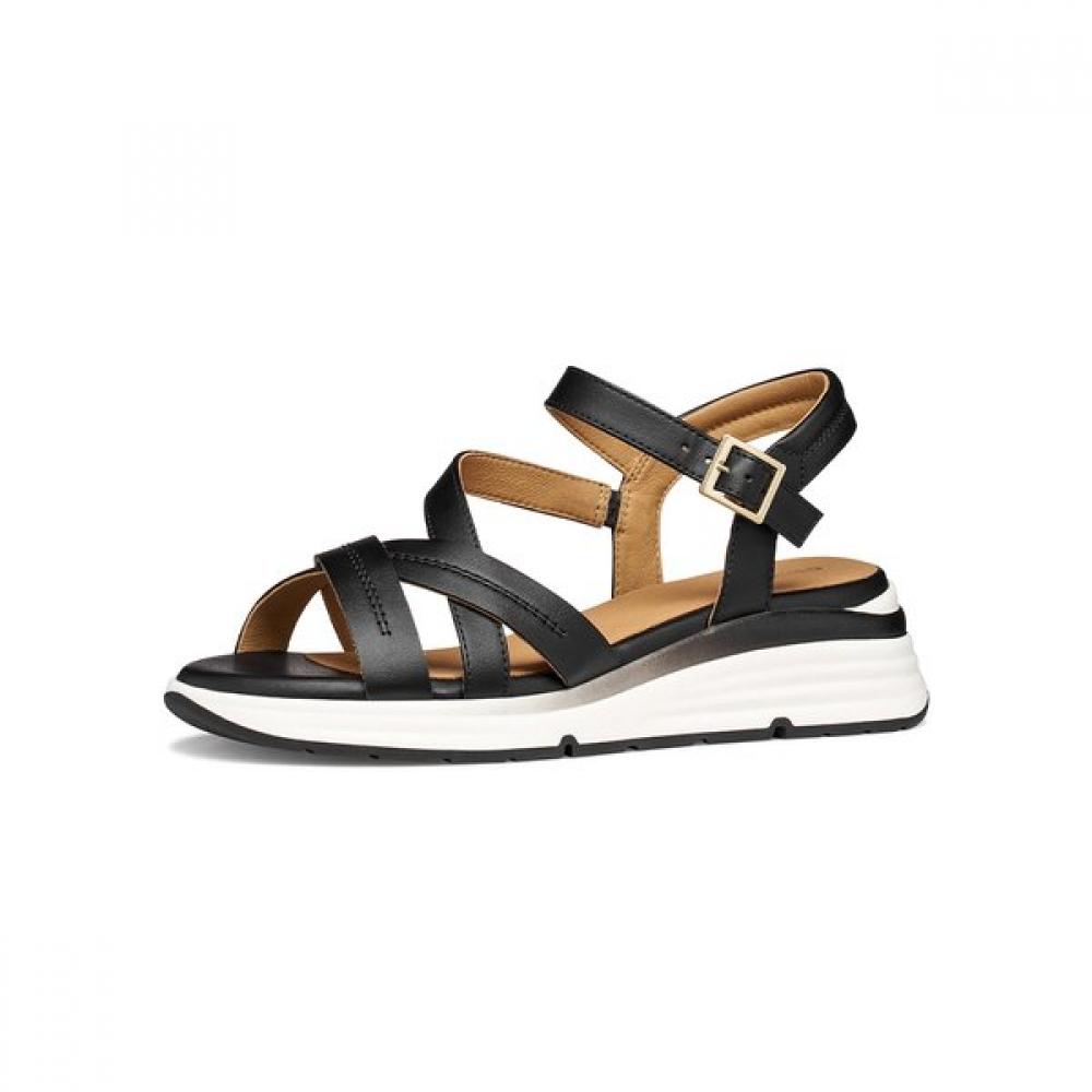 Geox Women S Comfort Wedge Diagonal Strap Sandal Black 8gx0ja6m1d Elowyn