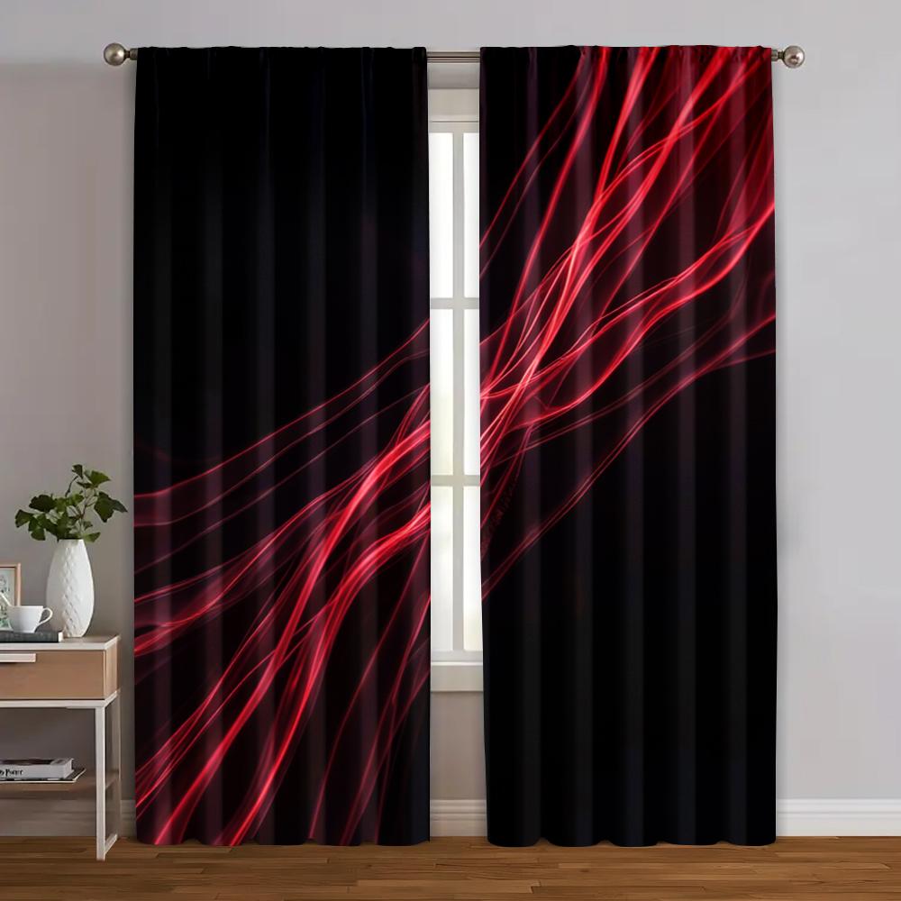 2pcs, Creative Curtains Modern Black & Red Color Block Polyester Woven (without rod) Decorations Outdoor Perfect for Bedroom,