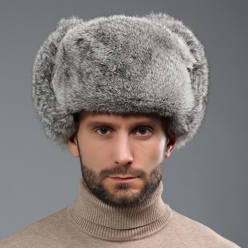 Men's Winter Faux Rabbit Fur Lei Feng Hat with Ear Protection - Warm, Thickened for Elderly and Outdoor Use