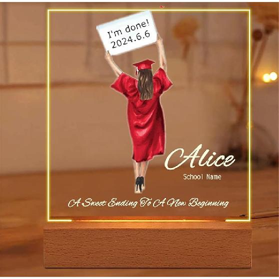 Personalized Graduation Lamp Gifts for Her Custom Class of 2024 Graduation Acrylic Plaque Night Light Congrats Grad Gift for Daughter Son Class of