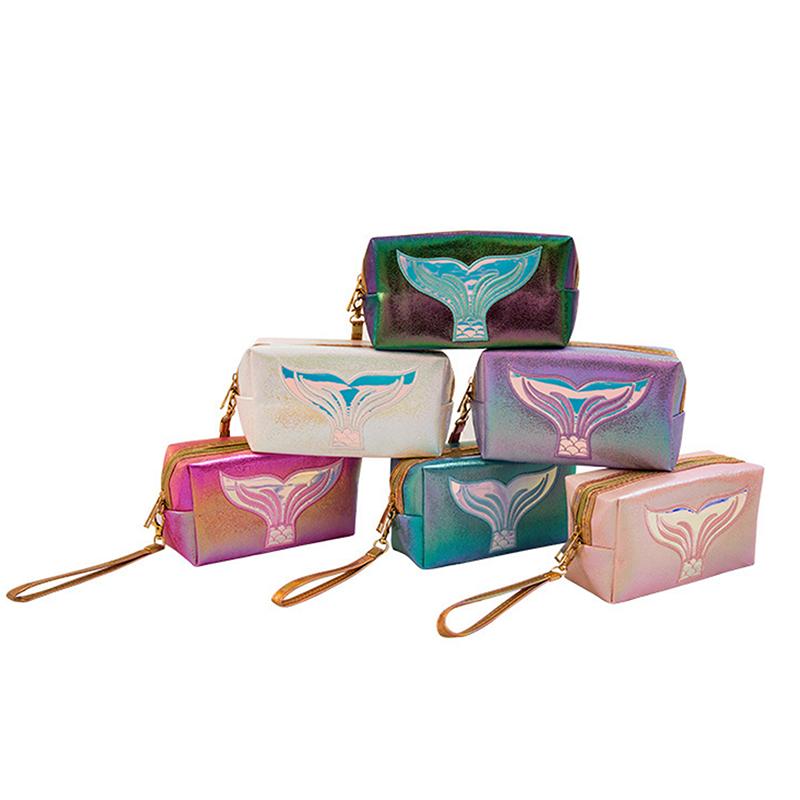 Syreni Ogon Kosmetyczka Laserowy Kolor Podróżna Kosmetyczka Organizer z Paskiem na Nadgarstek Śliczna Kreatywna Laserowa Saszetka Podróżna Pu Dla Dziewcząt