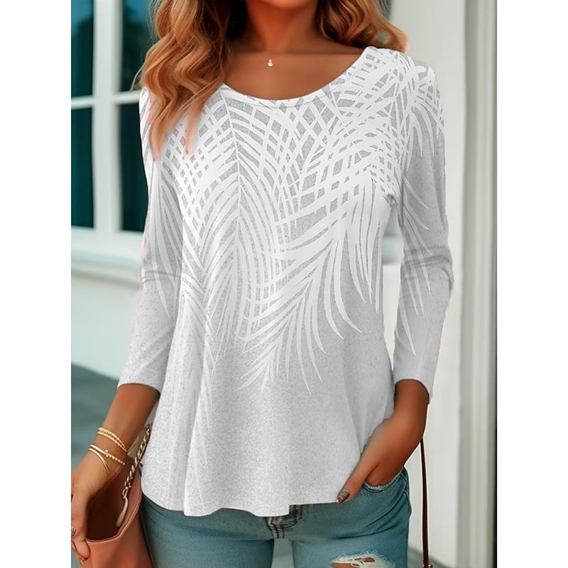 2025 Women's T shirt Tee Floral Print Long Sleeve Basic Sweatshirt Fashion Round Neck Regular Fit Floral Painting