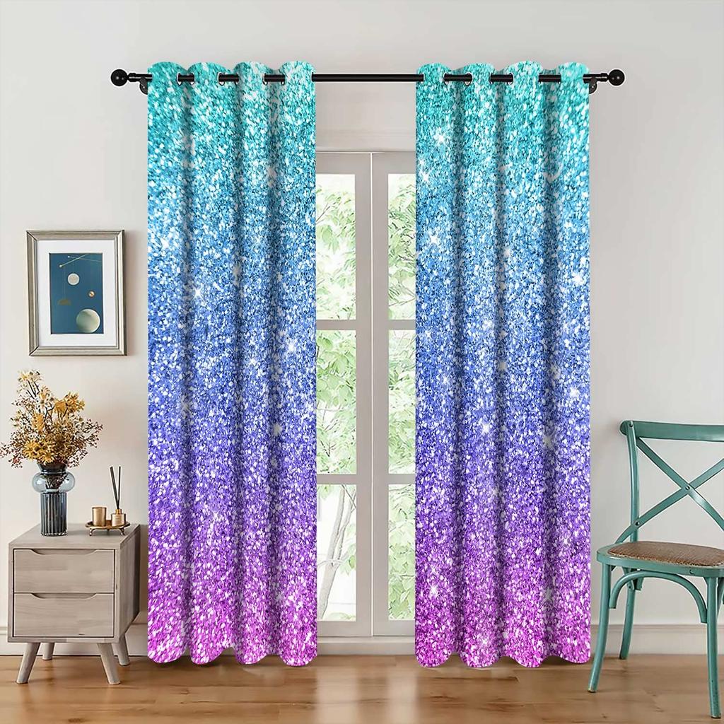 Bed Chamber Blackout Style Drapes Ombre Beauty Mermaid Fish Scale Thermal Insulated Room Darkening Drapes for Living Area Room Drapes