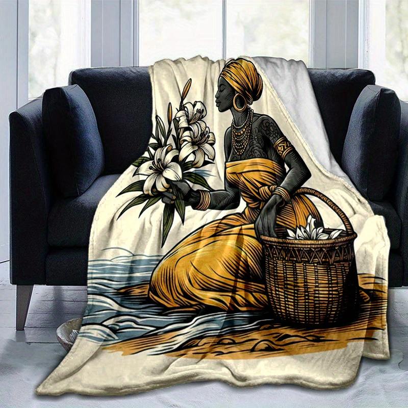 

1pc. Ethnic Woman Holding White Flowers Art Print - Home Decor, Office Blanket, Outdoor Gift, Suitable for All Seasonsz041700 75x90cm