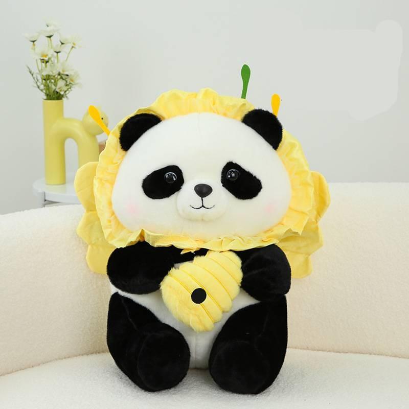 Adorable Panda Plush Toy With Frog Ice Cream And Bee Headpiece For Fun Gifts