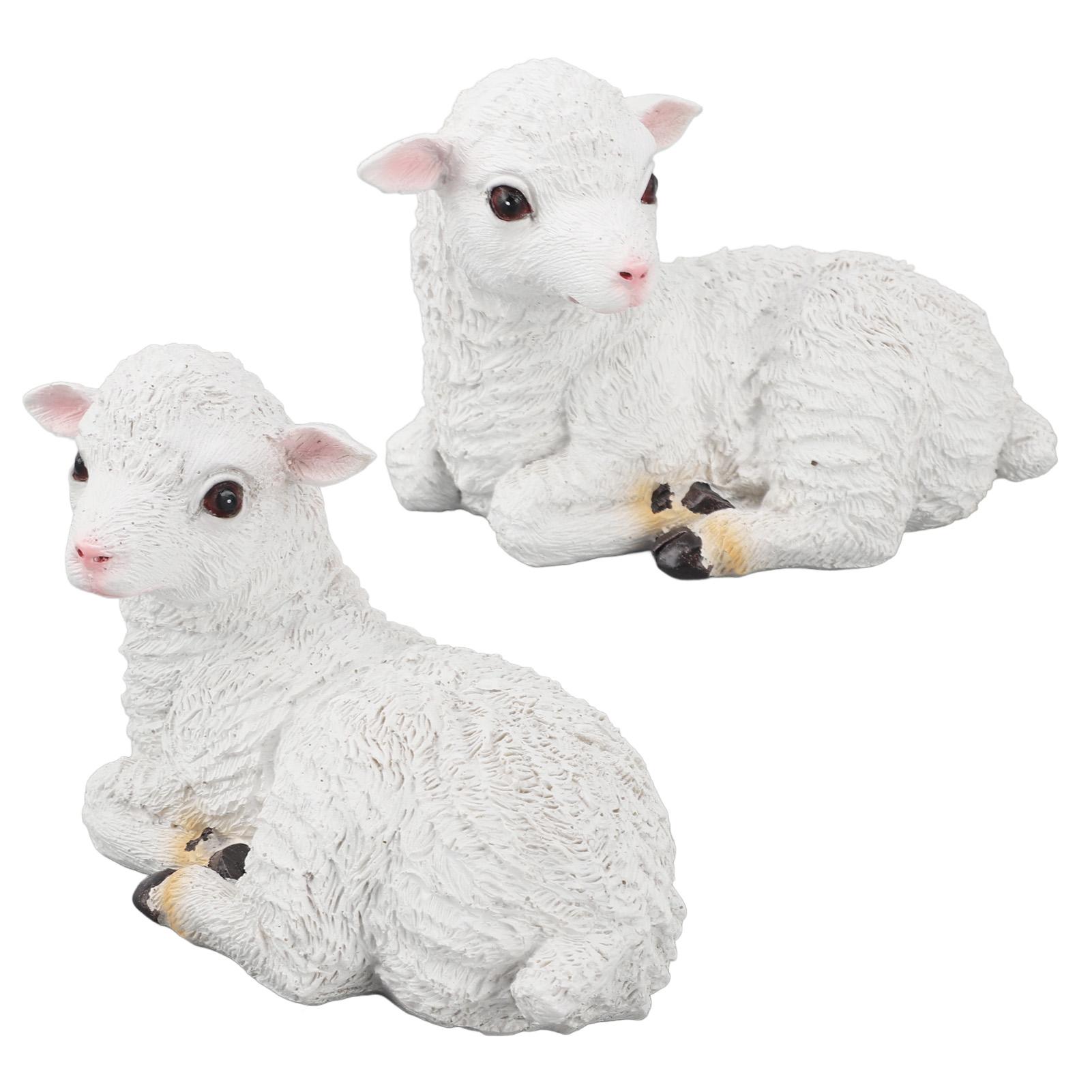 

Sheep Statue Hand Made Lifelike Lamb Shape Figurine Resin Garden Sculpture for Indoor Outdoor Decoration