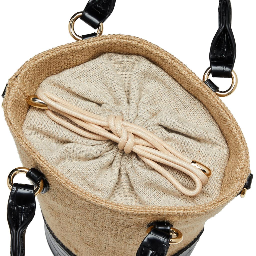 Kashkash Linen and Crocodile Embossed 2-Way Bucket Bag, 01-00-78090, Women's, Black