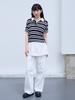 THE GREEN LAB Striped Polo Neck Short Sleeve Knit [Black]